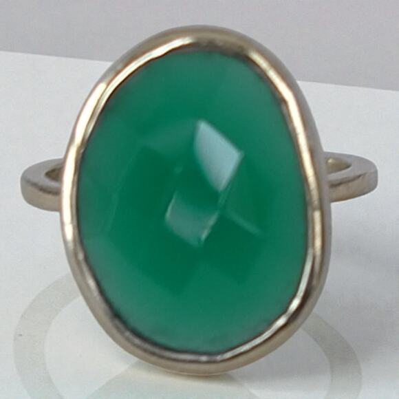Vintage 925 Gold Plated Jadeite Ring Large Faceted Green Oval Stone sz 8.5 - Picture 2 of 9